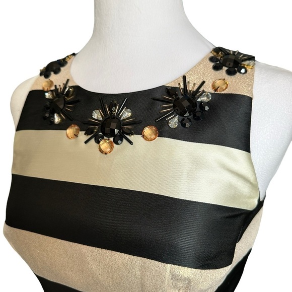 Eliza J Black White Gold Striped A-Line Jewel Dress Size 2P - Picture 5 of 17